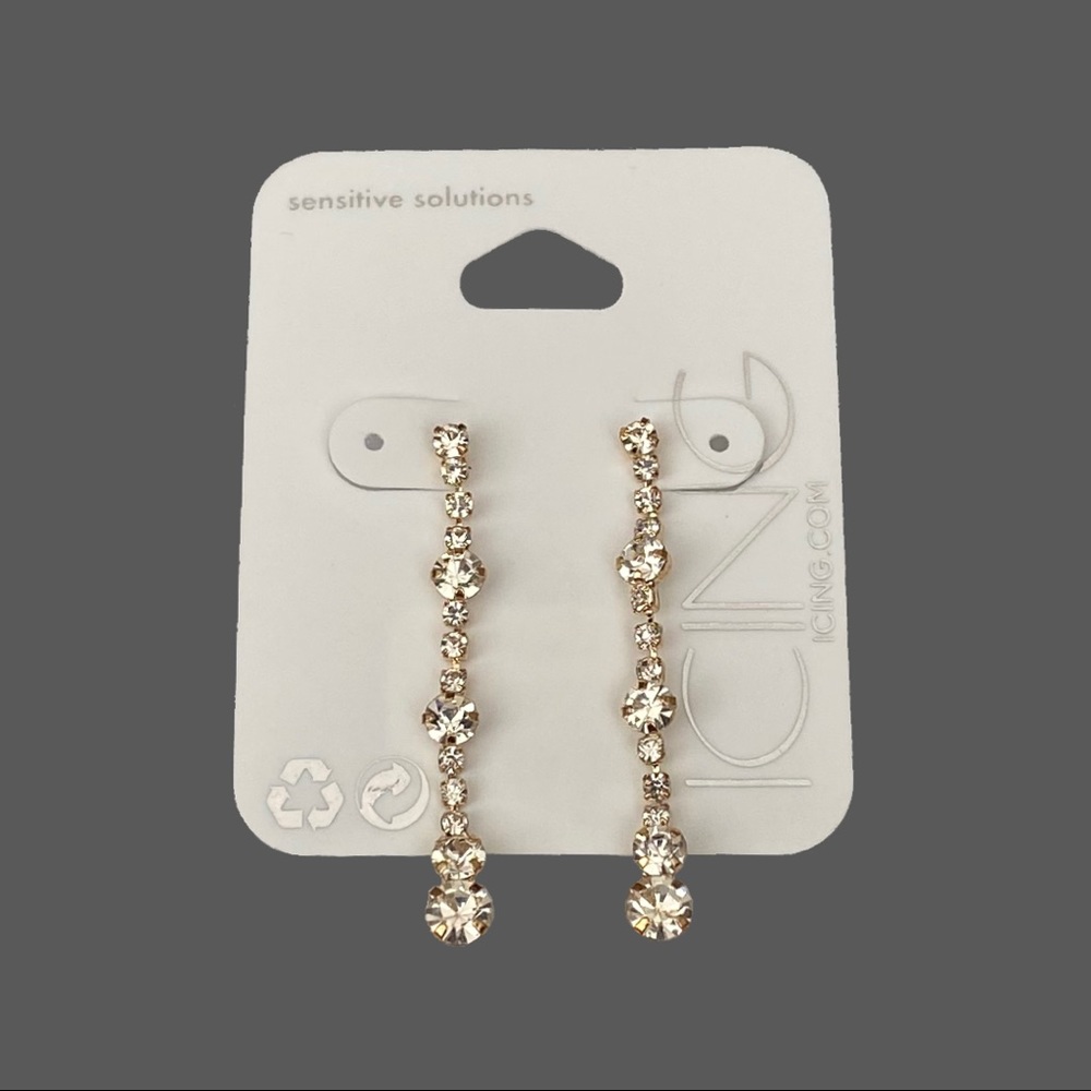 Gold 1.5” Drop Earrings with Round Rhinestones